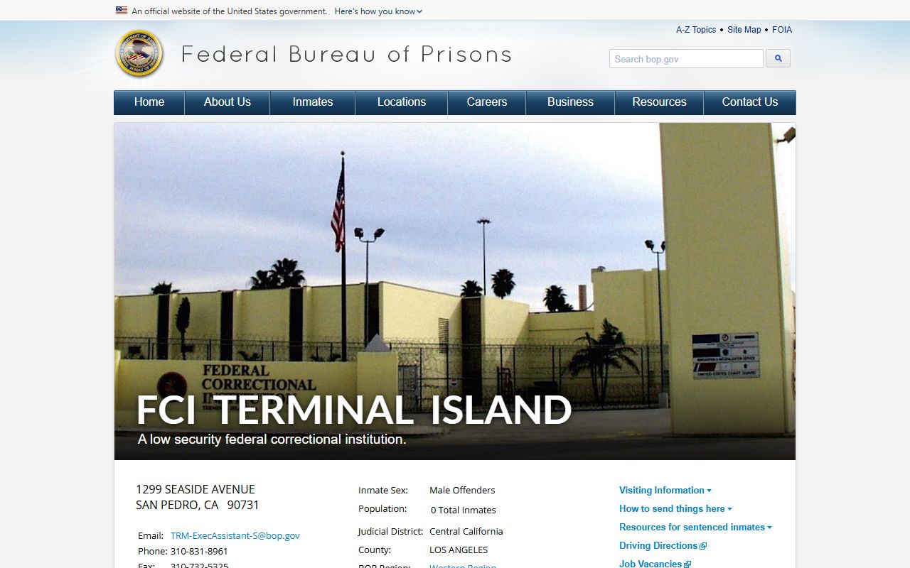Federal Correctional Institution Terminal Island BOP facility page