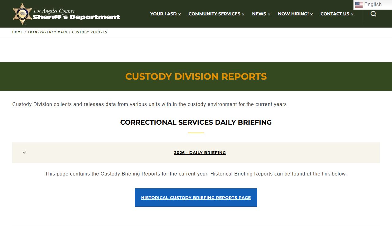 Los Angeles County inmate population custody reports index